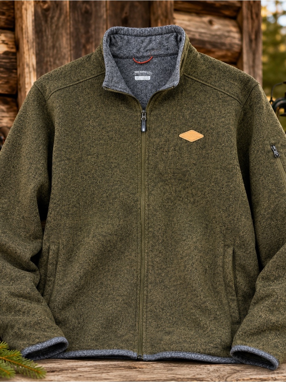 Merrell Full Zip Sweater Fleece Jacket Olive Heather XL Outdoor Hiking Fishing